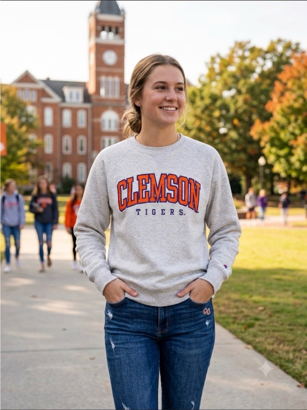 Retro Clemson Tigers Spellout Crewneck Sweatshirt Champion Sz Small